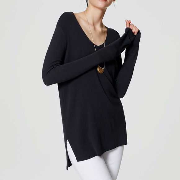 Loft Slate Blue V Neck Tunic Sweater - Picture 1 of 1